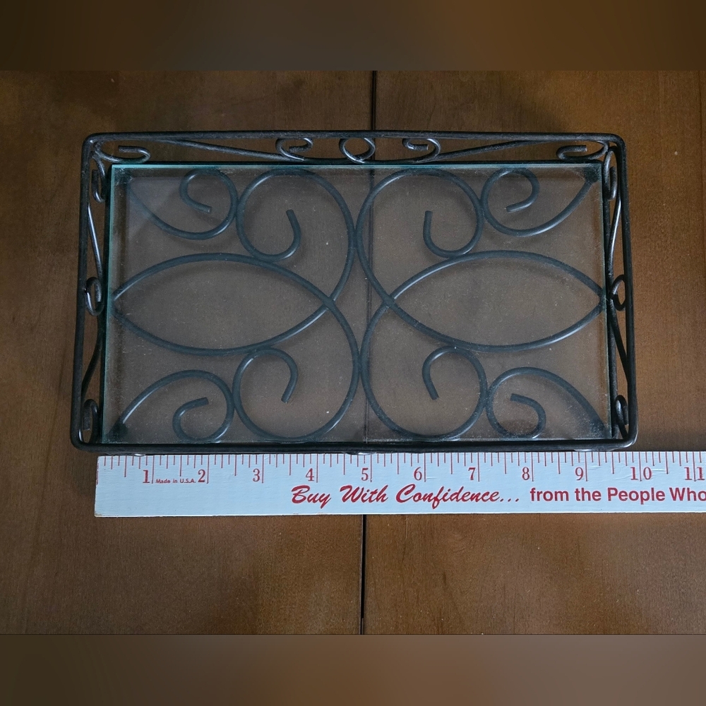 Elegant Black Metal and Glass Tray - Picture 2 of 3